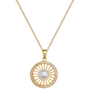 Elegant titanium steel necklace with gold hollow bird nest pendant and pearl center