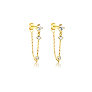 Elegant S925 sterling silver long tassel drop earrings with sparkling cubic zirconia crystals