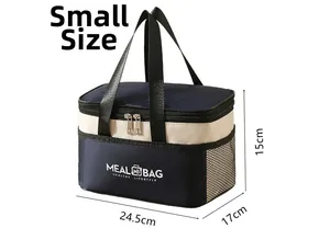 Detail view of small insulated meal bag with side mesh pocket and smooth dual zippers