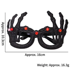 Halloween decorative glitter glasses with skull hand detail and size specifications