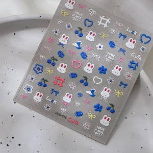 5D embossed rabbit and flower nail art stickers with 3D texture FEB-916 model