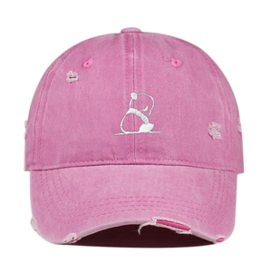 Rosa verwaschene Baumwoll-Baseballkappe mit Panda-Stickerei und Vintage-Details