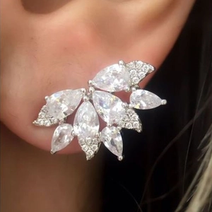 Schitterende zirkonia bloem ear climbers in zilveren afwerking voor dames