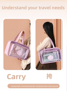 Lavender waterproof travel bag showing both hand-carry and shoulder-strap options