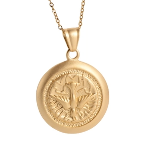 Classic gold-plated stainless steel necklace with geometric peace dove pendant and engraving