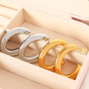 Chunky Hoop Earrings C-Shaped Mirror Polished Stainless Steel Minimalist Geometric Fashion Jewelry Gift For Women