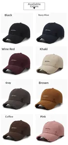 Detailed view of distressed baseball caps in 8 colors with vintage embroidery and torn edges