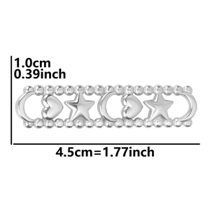 Detail showing dimensions of stainless steel connector with star and moon cutouts