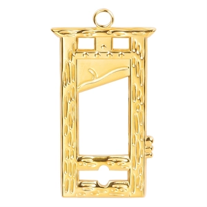 Unique 18k gold plated guillotine pendant necklace accessory in stainless steel design