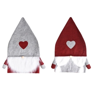 Coppia di copribottiglie gnomi natalizi con motivi a cuore in feltro rosso e grigio