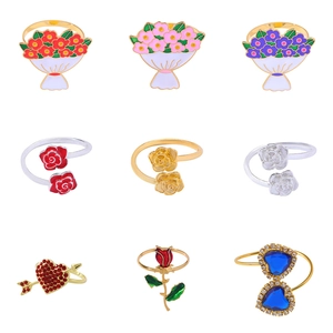 Napkin Rings Alloy Enamel Rose Flower Heart Design Rhinestone Artificial Pearl For Wedding Valentine Day Hotel Table Decor
