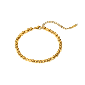 18K gold plated stainless steel bead bracelet with lobster clasp and extension chain