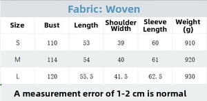 Guide des tailles avec mesures pour la veste tendance à boucles à double nœud