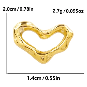 Gold 304 stainless steel heart pendant with hammered texture and product dimensions