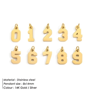 Set of 10 gold stainless steel number charms 0-9 for DIY jewelry making 8x14mm