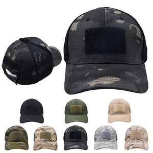 Tactical Baseball Cap Camouflage Mesh Breathable Outdoor Military Style Hat With Hook And Loop Patch Area Adjustable