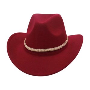 Classic red felt western cowboy hat with wide brim and sequined gold braided trim