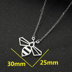 Minimalist silver stainless steel hollow bee pendant necklace with dimensions 30mm by 25mm