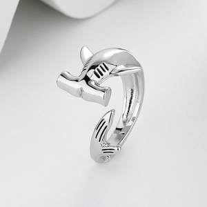 Minimalist hammerhead shark open ring in polished silver finish for a trendy retro look