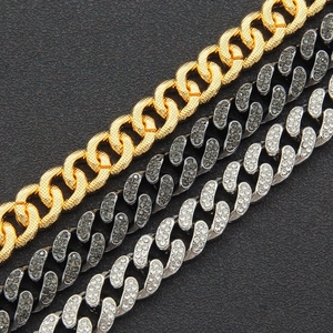 Hip hop 13mm Cuban link necklaces in gold and silver finish with rhinestones