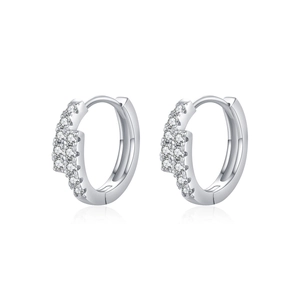 S925 sterling silver hoop earrings with double-row sparkling moissanite diamonds