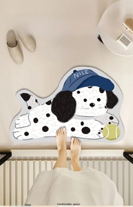 Detail of dalmatian dog diatomite bath mat showing absorbent texture and non-slip edge