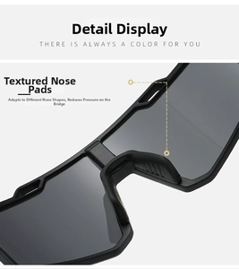Close-up of comfortable black textured nose pads on sports cycling sunglasses