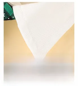 Macro shot of precise white stitching and sewing on the adjustable pet tie fabric