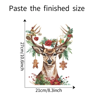Christmas reindeer wall sticker dimensions 21x27cm with gingerbread and floral motifs