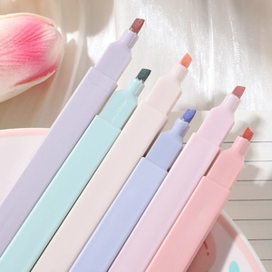 Set of 6 Morandi color highlighters with square barrels for journaling and notes