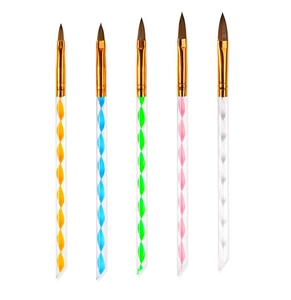 Détail du lot de 5 pinceaux nail art avec manches spirale en acrylique coloré et embouts fins