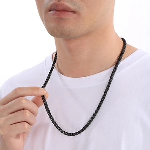 Black 6mm stainless steel basket weave chain necklace with spring buckle for men and women