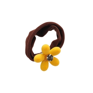 Élastique cheveux élégant avec fleur jaune floquée et strass brillant au centre