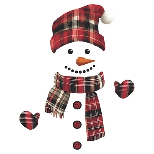 Detail view of Christmas snowman wall stickers set with red plaid hat and scarf