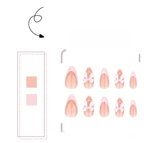 Gros plan sur ongles amande roses avec pointes blanches French et nœuds 3D en relief