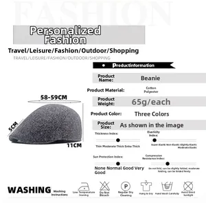 Detail of winter flat cap with dimensions showing 58-59cm circumference and 5cm brim