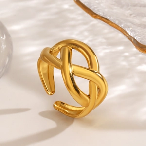 18K gold plated irregular cross open ring in stainless steel with a minimalist design