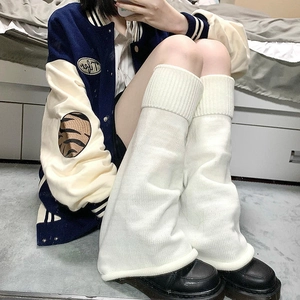 Women Knitted Leg Warmers Solid Color Y2K Style Japanese JK Flared Loose Thick Warm Winter Foot Cover Accessories