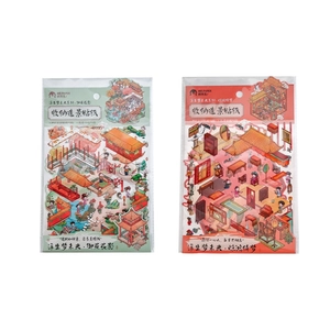Ancient Chinese 3D scenery stickers set featuring traditional garden and pavilion themes