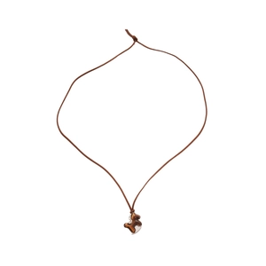 Minimalist H-letter pendant necklace with brown flocking and silver chain on white background