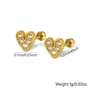 Detailed size and weight specs for gold heart stud earrings with zircon stones