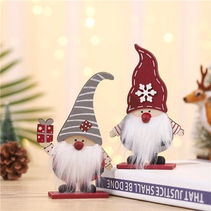 Ornement De Gnome De Noël Décoration De Bureau En Bois Tomte Debout Avec Chapeau Pointu Barbe Blanche Pour Fête