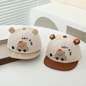 Baby Baseball Cap Cotton Blend Cartoon Car Embroidery Cute 3D Ears Soft Brim Sun Hat Toddler Infant Boys Girls Adjustable