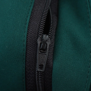 Deep green straight commuter trousers featuring high-quality black metal zipper detail