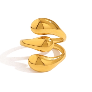 Detailed view of 18K gold plated stainless steel lava ring with triple spiral wrap design