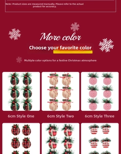 Detailed grid of 6cm plaid Christmas balls featuring faux pine needles and cones
