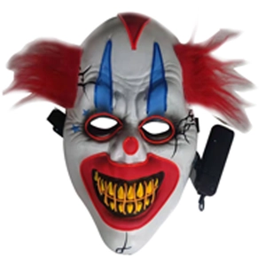 Scary LED clown mask with red hair and blue patterns for Halloween party costumes