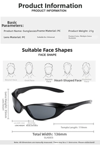 Detailed size chart for Y2K cat-eye sunglasses with dimensions for frame, lens, and temple