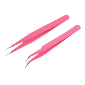 Stainless Steel Precision Tweezers Pink Anti Static For Nail Art Eyelash Extension Rhinestone Picking DIY Craft Tool