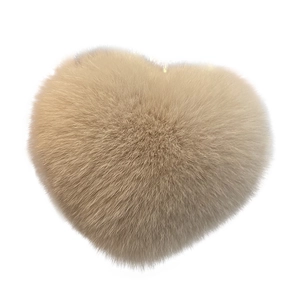 Beige heart-shaped rabbit fur keychain pendant with soft plush texture for bags